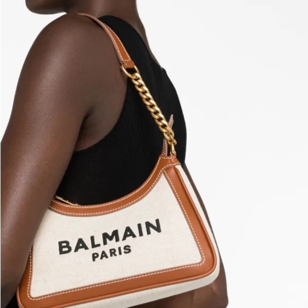 Balmain FLAW rehab B-army canvas calfskin leather hobo shoulder Bag purse - Picture 3 of 5